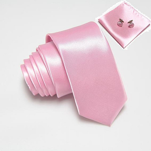 Набор Розовый, узкий галстук, платок, запонки GZP-3509