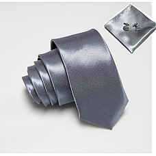 Набор Серый, узкий галстук, платок, запонки GZP-3518