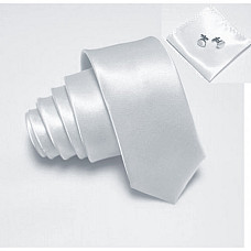 Набор светло-ерый, узкий галстук, платок, запонки GZP-3519