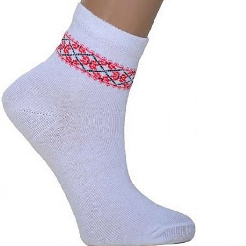 Детские белые носки Фольк Мода с вышивкой LS-2401