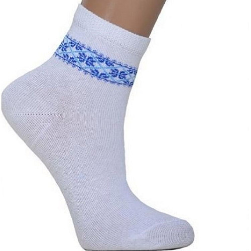 Детские белые носки Фольк Мода с синей вышивкой LS-2402