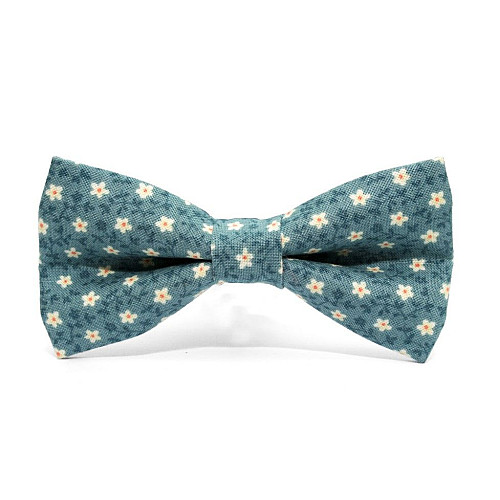 Краватка метелик двошаровий темно-бірюзовий з квітами MRC-1402