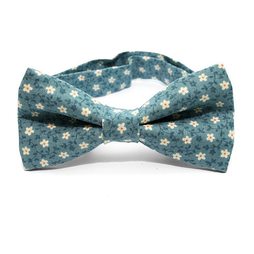 Краватка метелик двошаровий темно-бірюзовий з квітами MRC-1402