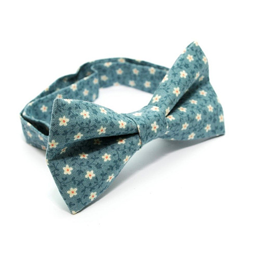 Краватка метелик двошаровий темно-бірюзовий з квітами MRC-1402