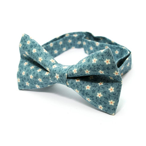 Краватка метелик двошаровий темно-бірюзовий з квітами MRC-1402