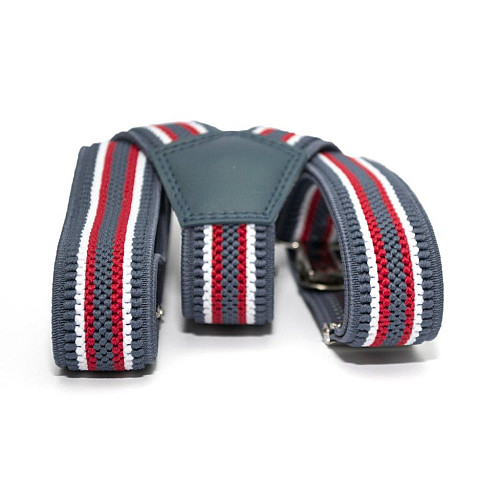 Подтяжки Gofin детские Серые в Бело-Красные полоски PBD-028
