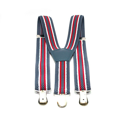 Подтяжки Gofin детские Серые в Бело-Красные полоски PBD-028