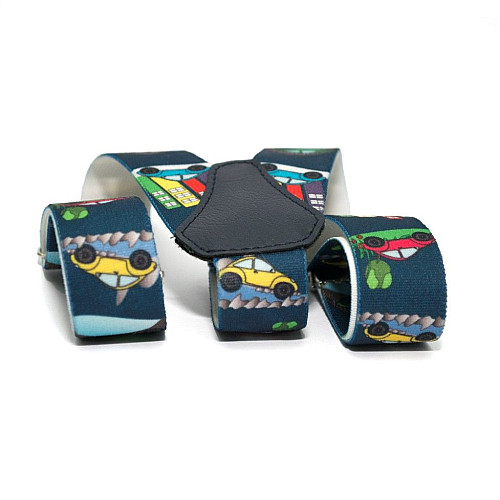 Подтяжки Gofin детские Синие с машинками PBD-035