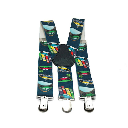 Подтяжки Gofin детские Синие с машинками PBD-035