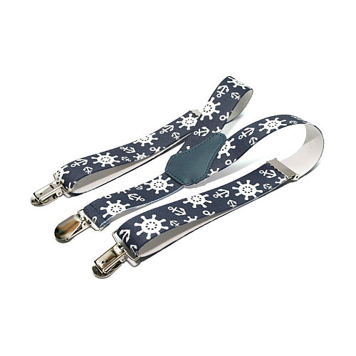 Підтяжки Gofin дитячі сині зі штурвалом PBD-052