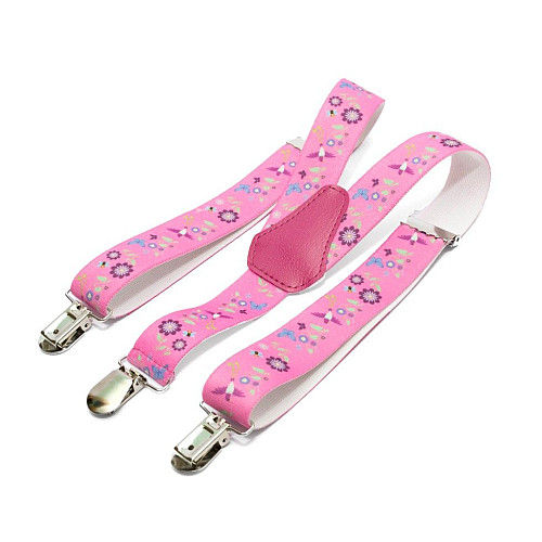 Підтяжки Gofin дитячі рожеві з квітами-пташками PBD-063