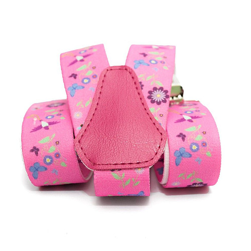 Підтяжки Gofin дитячі рожеві з квітами-пташками PBD-063