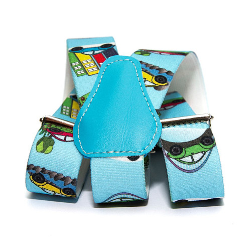 Подтяжки Gofin детские Голубые с машинками PBD-083