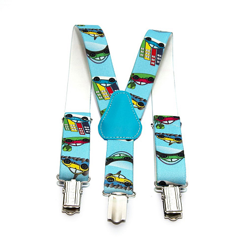 Подтяжки Gofin детские Голубые с машинками PBD-083