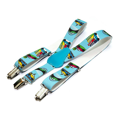 Подтяжки Gofin детские Голубые с машинками PBD-083