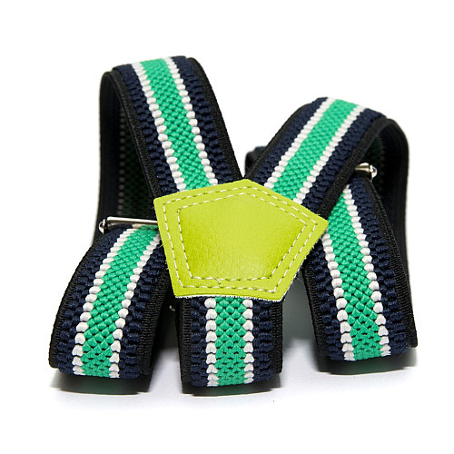 Подтяжки Gofin детские Темно-Синие в Зелено-Белые полоски PBD-085