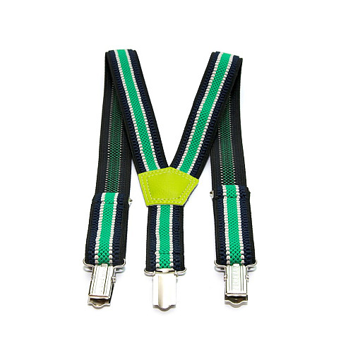 Подтяжки Gofin детские Темно-Синие в Зелено-Белые полоски PBD-085