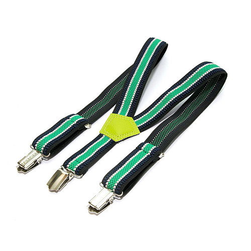 Подтяжки Gofin детские Темно-Синие в Зелено-Белые полоски PBD-085