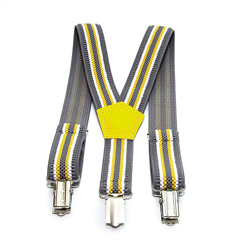 Підтяжки Gofin дитячі Сірі в білу і жовту полоски PBD-089