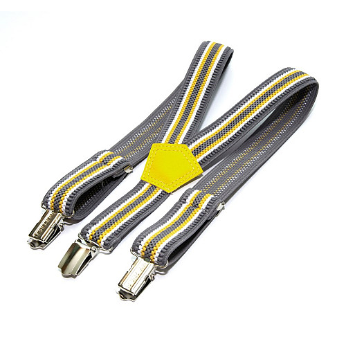 Підтяжки Gofin дитячі Сірі в білу і жовту полоски PBD-089