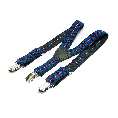 Підтяжки Gofin дитячі Сині з чорною і червоною смужкою PBD-093