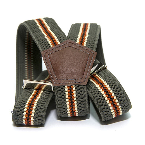 Подтяжки Gofin детские цвета Хаки в желтые и оранжевые полоски PBD-099