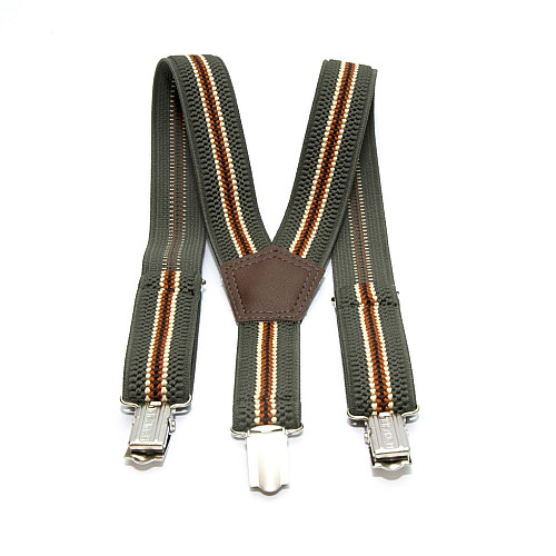 Подтяжки Gofin детские цвета Хаки в желтые и оранжевые полоски PBD-099