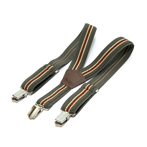 Подтяжки Gofin детские цвета Хаки в желтые и оранжевые полоски PBD-099