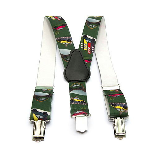 Дитячі темно-зелені підтяжки Gofin з машинками PBD-15005