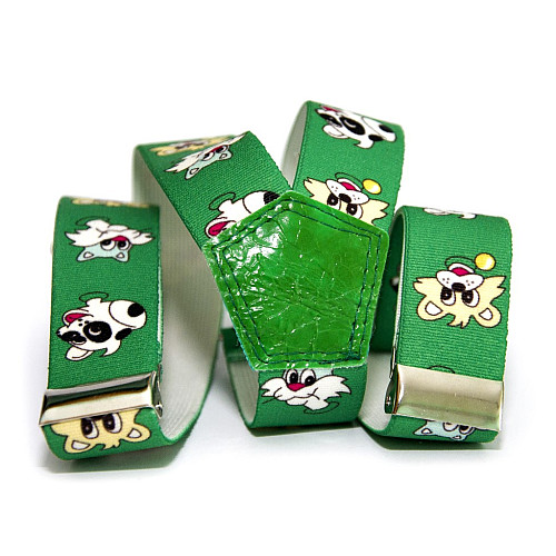 Детские зеленые подтяжки Gofin с котиками и собачками PBD-15019