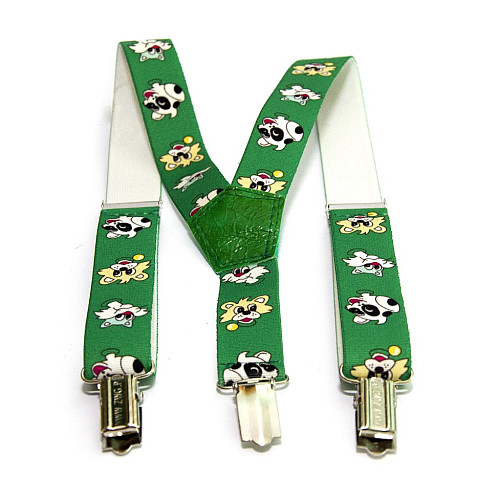 Детские зеленые подтяжки Gofin с котиками и собачками PBD-15019