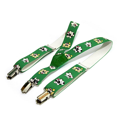 Детские зеленые подтяжки Gofin с котиками и собачками PBD-15019