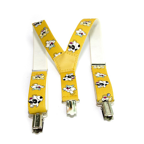 Детские желтые подтяжки Gofin с котиками и собачками PBD-15020