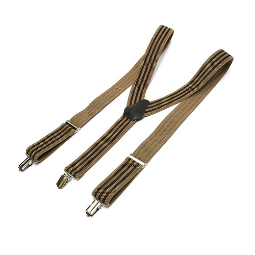 Підтяжки Gofin чоловічі бежеві в коричневу смужку PBP-4644