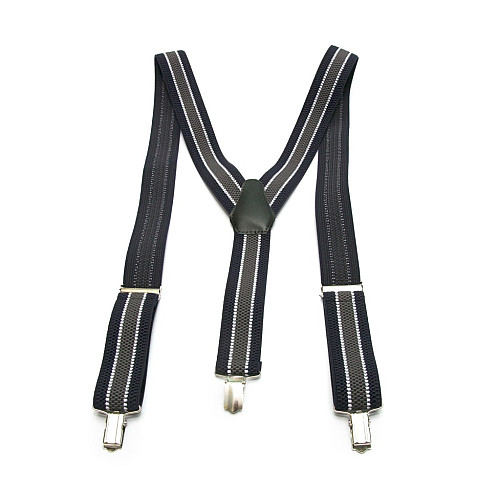 Подтяжки Gofin мужские темно-синие в серую полоску PBP-4647