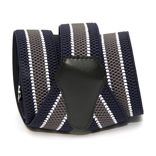 Подтяжки Gofin мужские темно-синие в серую полоску PBP-4647