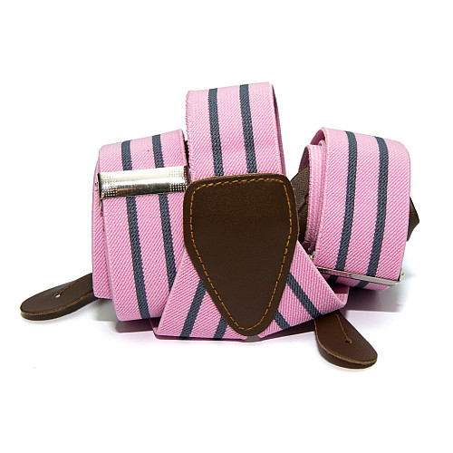 Подтяжки на пуговицу розовые в серую полоску PNP-5815