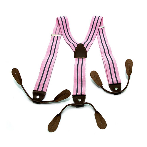 Подтяжки на пуговицу розовые в серую полоску PNP-5815