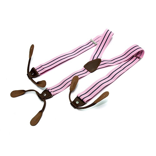 Подтяжки на пуговицу розовые в серую полоску PNP-5815