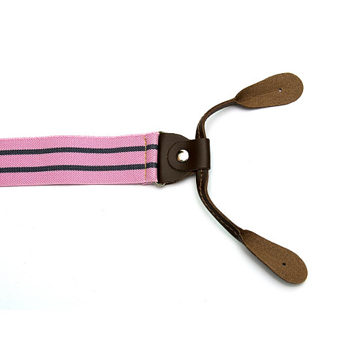 Подтяжки на пуговицу розовые в серую полоску PNP-5815