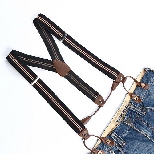 Подтяжки на пуговицу черные в полоску PNP-5818