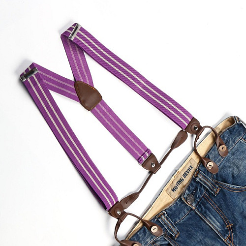 Подтяжки на пуговицу фиолетовые в полоску PNP-5819