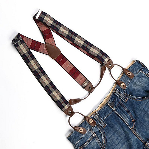 Подтяжки на пуговицу сине бежевые в клетку PNP-5827