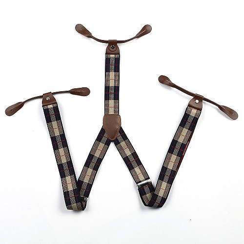 Подтяжки на пуговицу сине бежевые в клетку PNP-5827