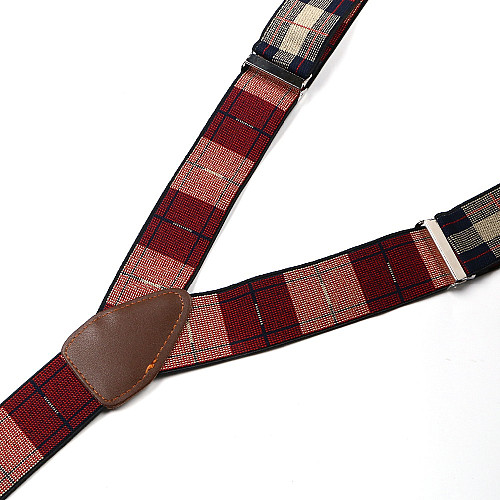 Подтяжки на пуговицу сине бежевые в клетку PNP-5827