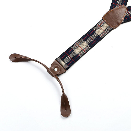 Подтяжки на пуговицу сине бежевые в клетку PNP-5827