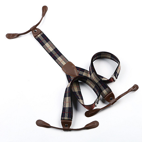 Подтяжки на пуговицу сине бежевые в клетку PNP-5827