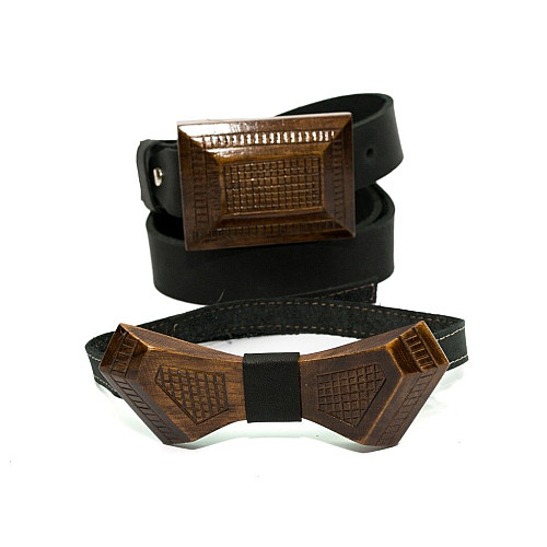 Набор деревянная бабочка Gofin плюс ремень с деревянной пряжкой RDB-3902