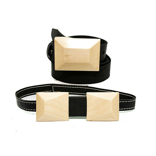 Набор ремень с деревянной пряжкой плюс деревянная бабочка Gofin RDB-3903
