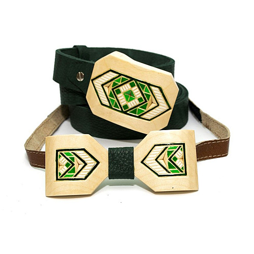 Набор ремень с деревянной пряжкой + деревянная бабочка Gofin RDB-3905